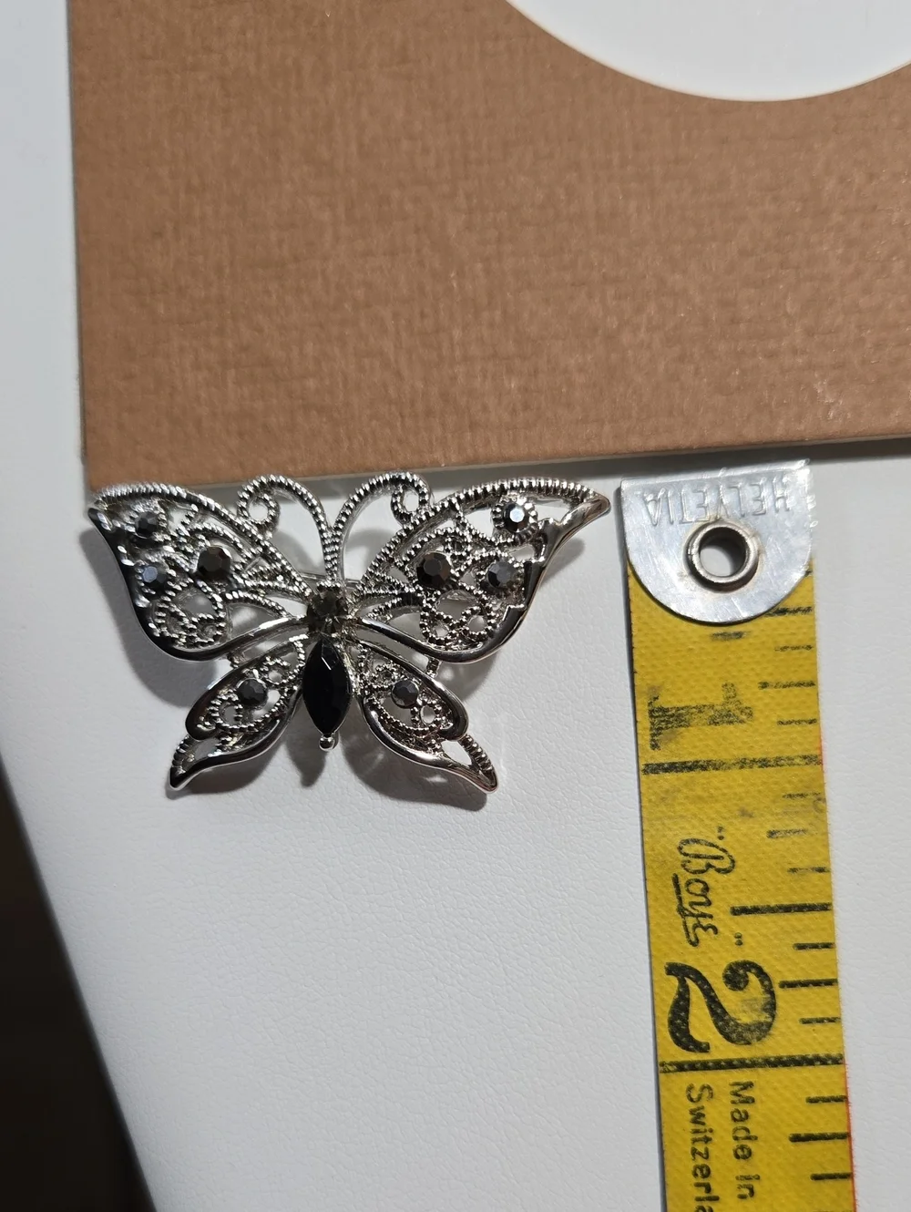 Vintage Silver Tone Butterfly Brooch with Black Stones